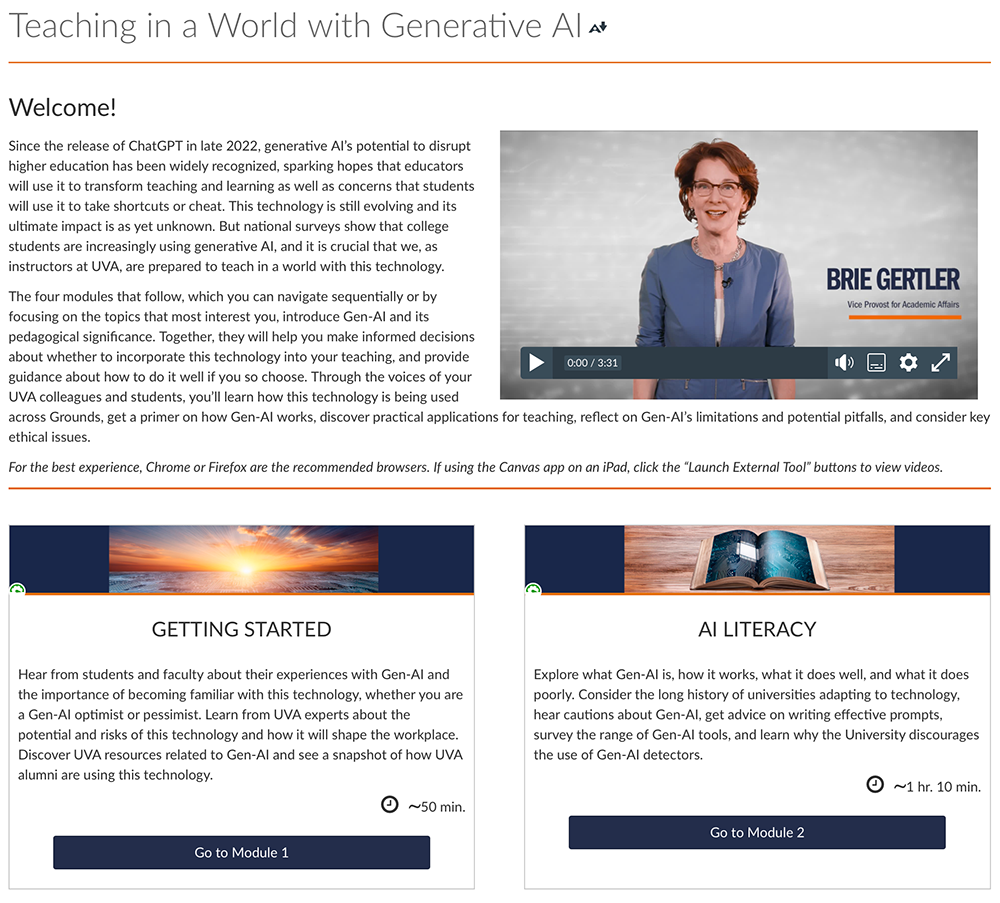 Screenshot of the Gen AI course catalog