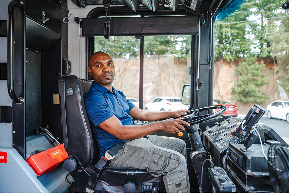 Joseph Ngoma drives a UTS bus